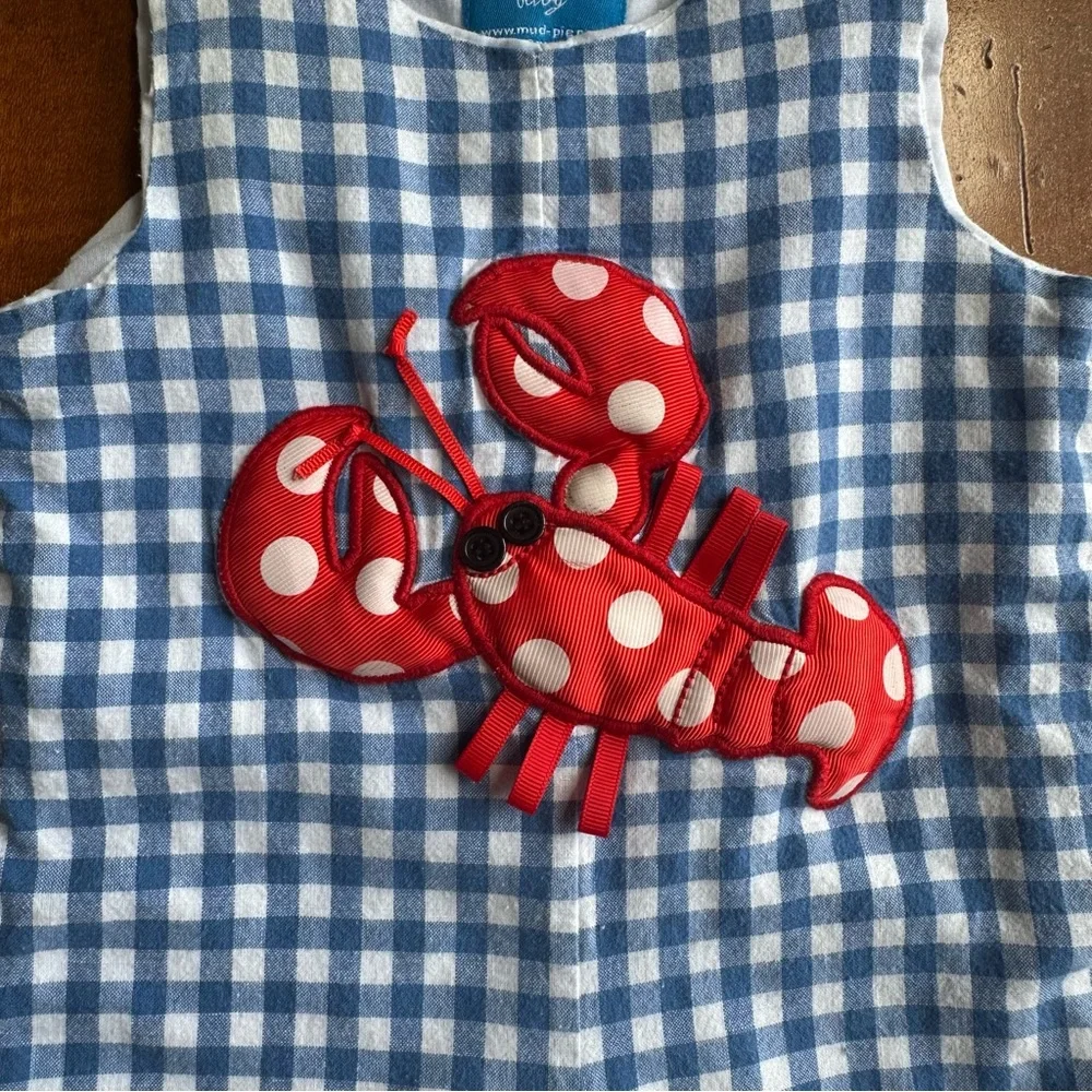 Mud Pie Blue Gingham Lobster Jumper - 12-18m - Picture 2 of 6
